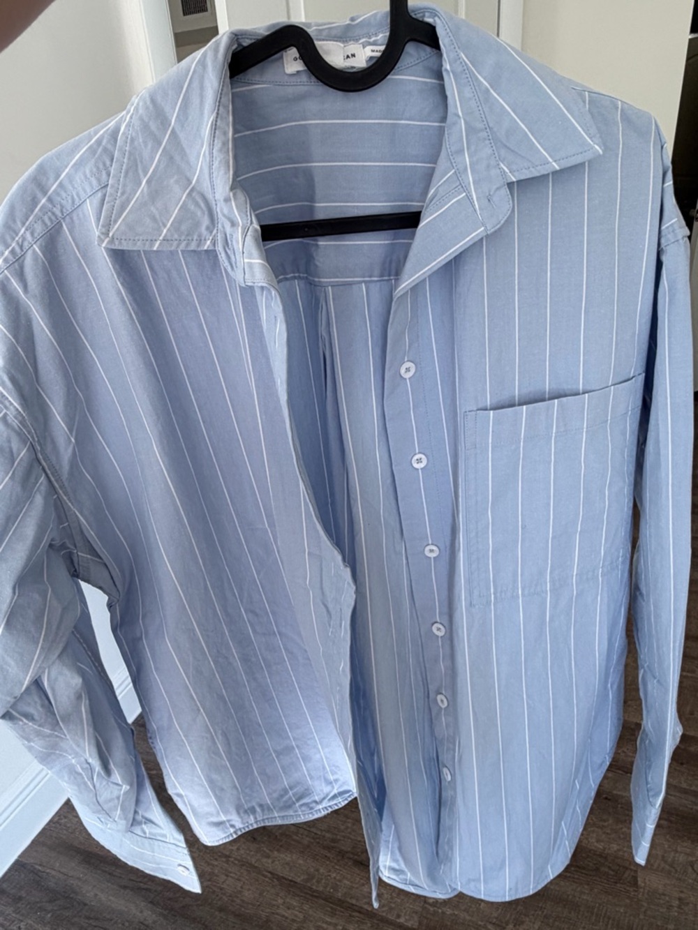 Good American Light Blue & White Striped Button-Down Shirt